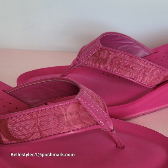 COACH Jaicee Wedge Platform Sandals in Signature Fabric-Fuchsia color.Size 9.5B⭐ - Picture 16 of 16